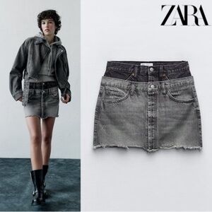 Zara Women Trf Double Waistband Denim Mid Waist Five Pockets Mini